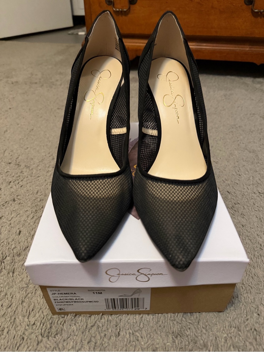 Jessica Simpson Black Pointed-Toe Mesh Pumps - Sleek Women's Heels